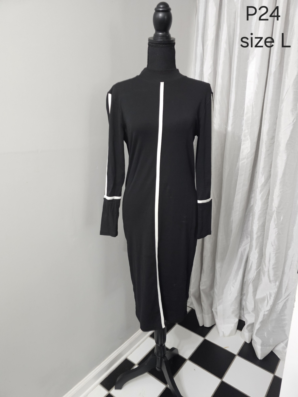 Black Midi Dress with White Trim - Women's